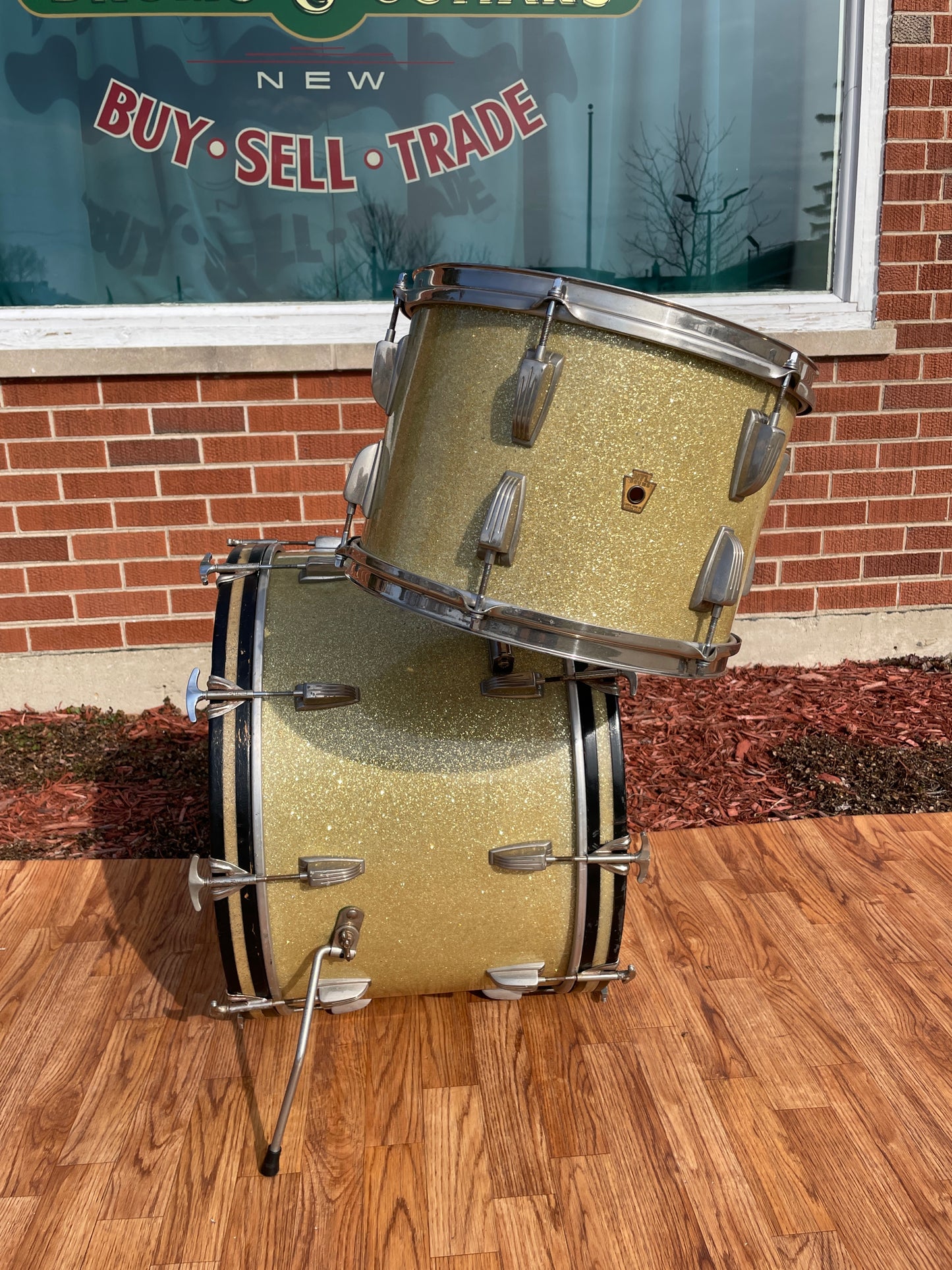 1950s WFL Ludwig 2pc Drum Set Silver Glass Glitter Sparkle 22/13