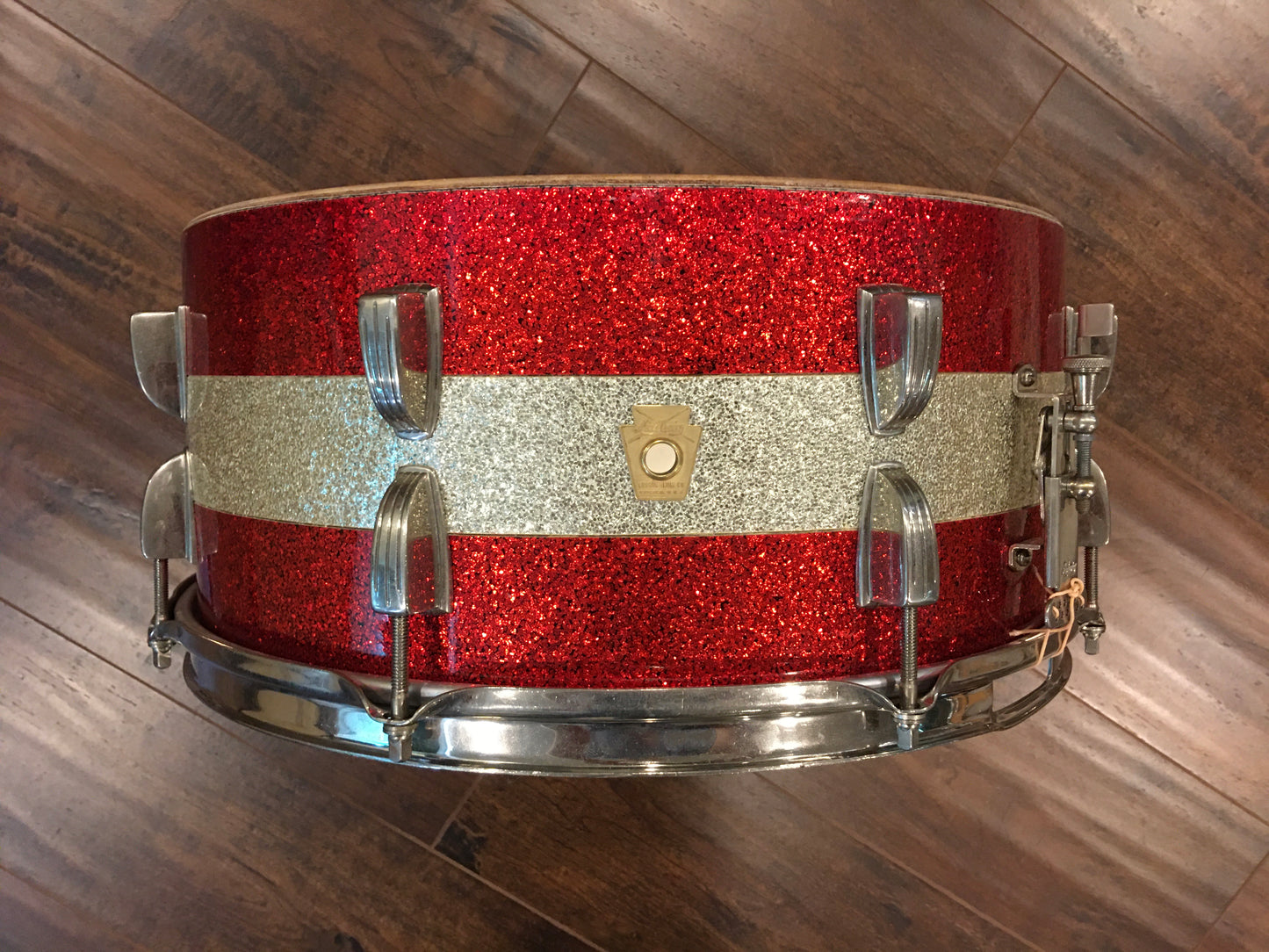1961 Ludwig Pre-Serial # 6.5x15 School Festival Snare Drum Red Sparkle w/ Silver Sparkle Banding