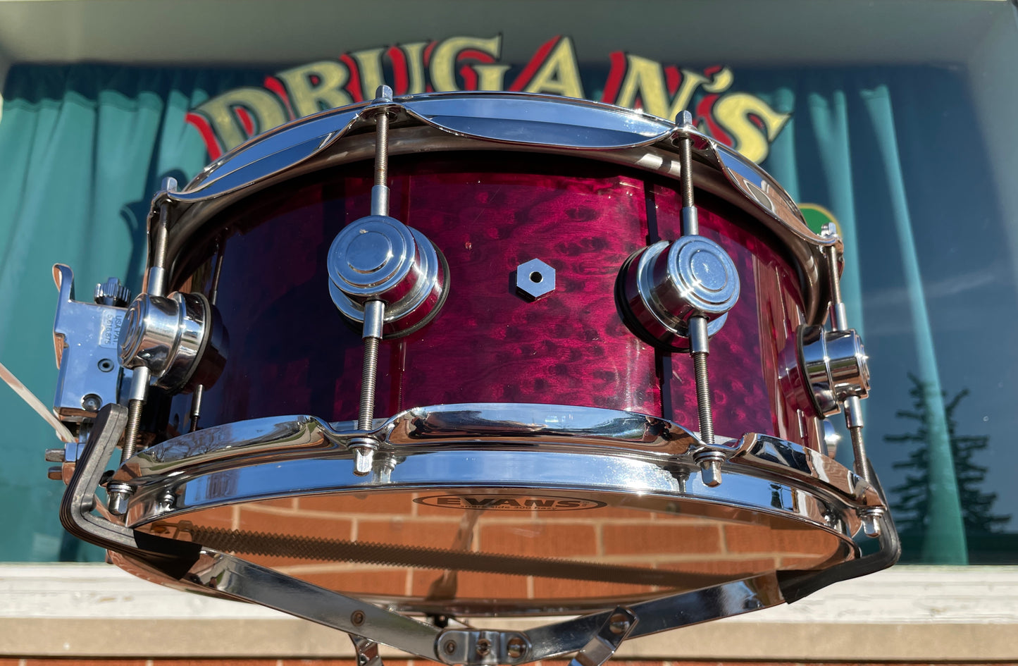 1998 Drum Workshop 5.5x14 Birdseye Maple Snare Drum Burgundy Wine DW Keller Shell