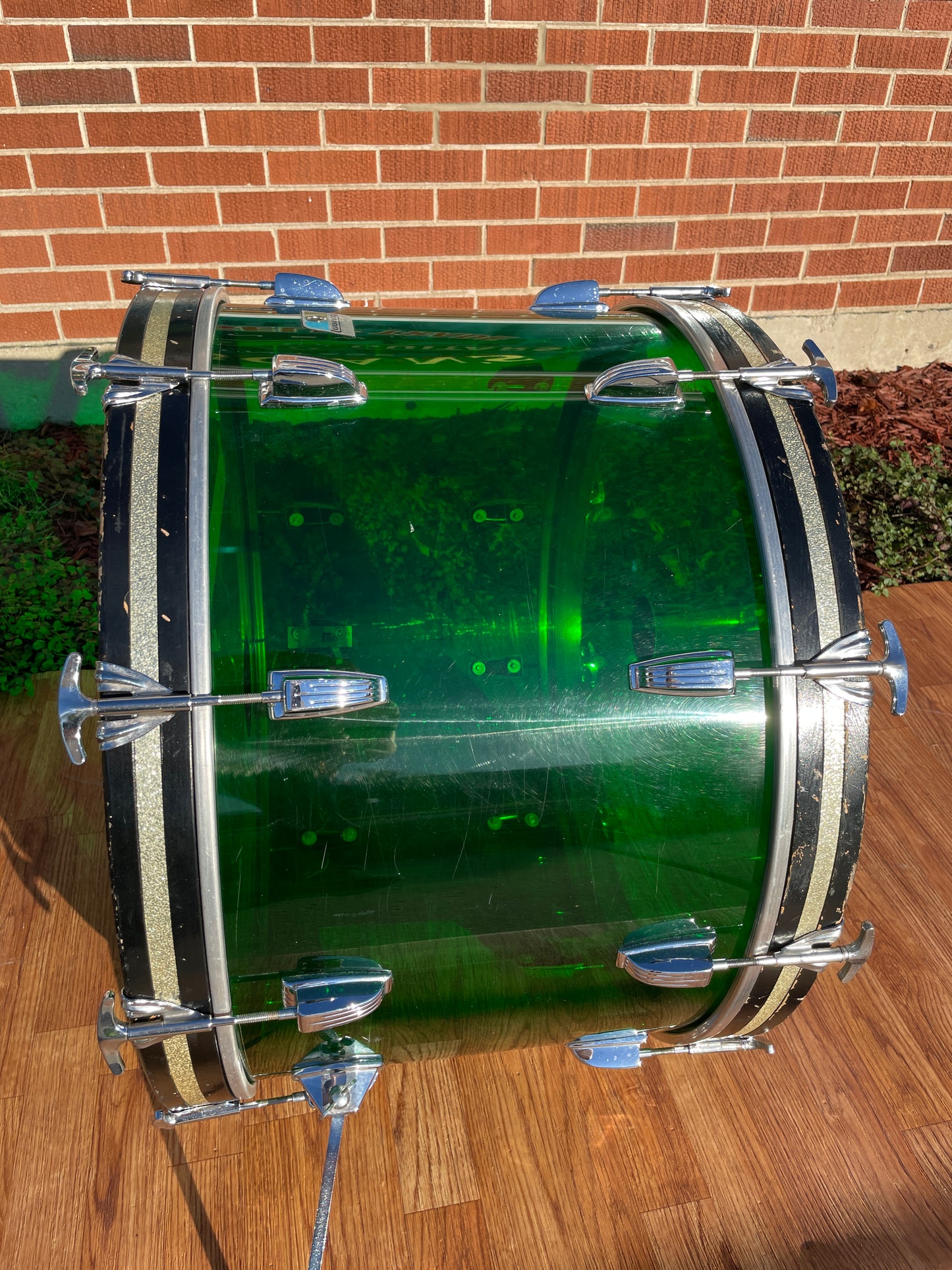 1970s Ludwig 14x24 Vistalite Bass Drum Green Virgin Shell