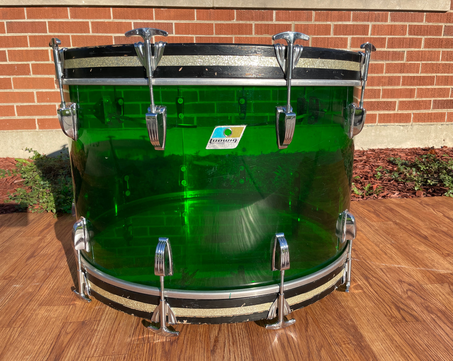 1970s Ludwig 14x24 Vistalite Bass Drum Green Virgin Shell