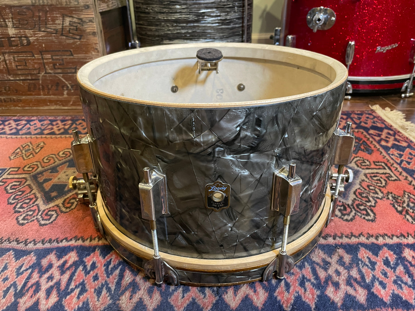 1937 Leedy 8x14 Pre-War Broadway Swingster Parallel Solid Shell Snare Drum Black Dimond Pearl