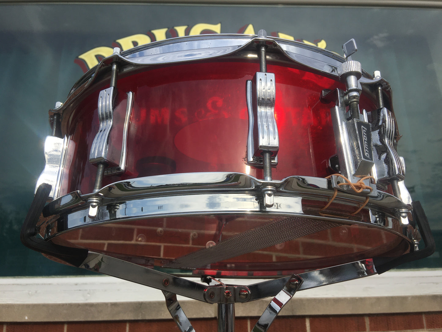 1970s Ludwig 5x14 Vistalite 10 Lug Snare Drum Red