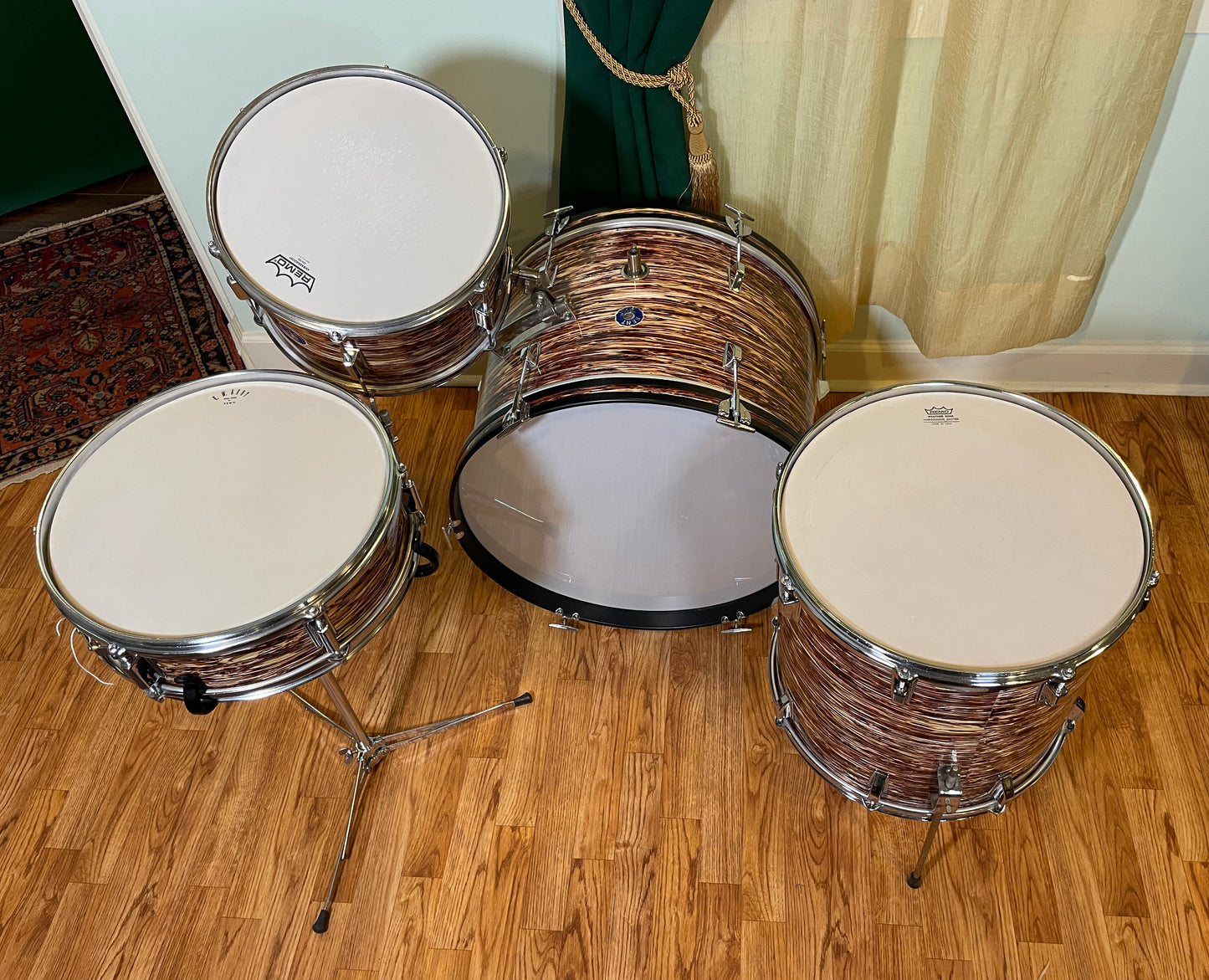 Vintage Kent Drum Set Raspberry Swirl 22/13/15/5x14 *Video Demo*