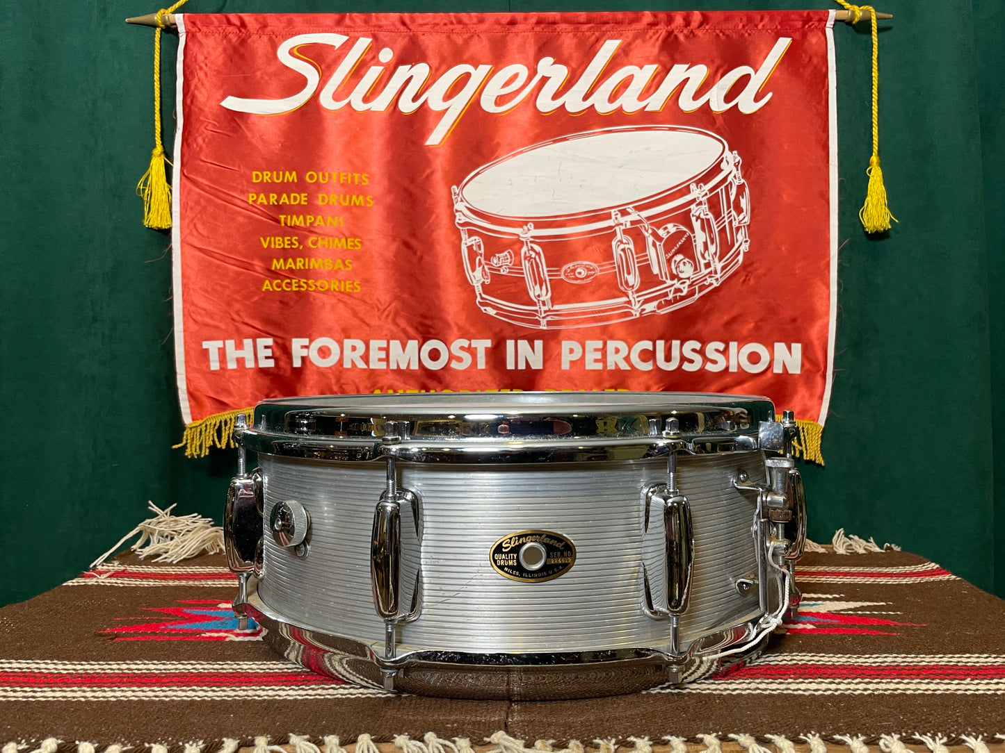 1960s Slingerland No. 140 5x14 Ribbed Aluminum Snare Drum
