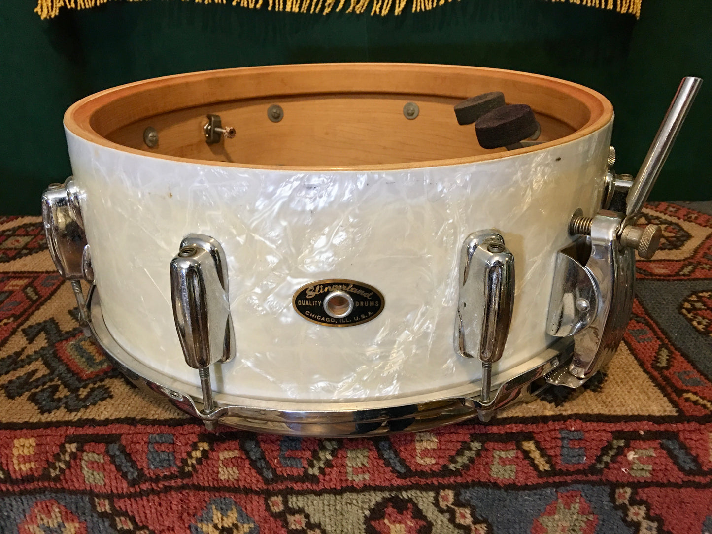 1956-59 Slingerland 5.5x14 Radio King Snare Drum White Marine Pearl