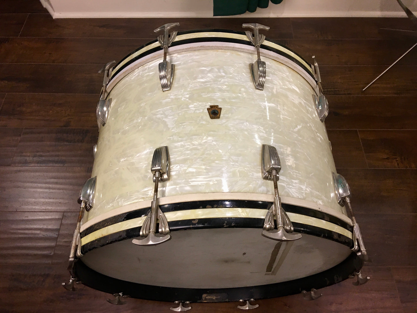 1948-52 WFL Ludwig 14x22 Virgin Bass Drum White Marine Pearl