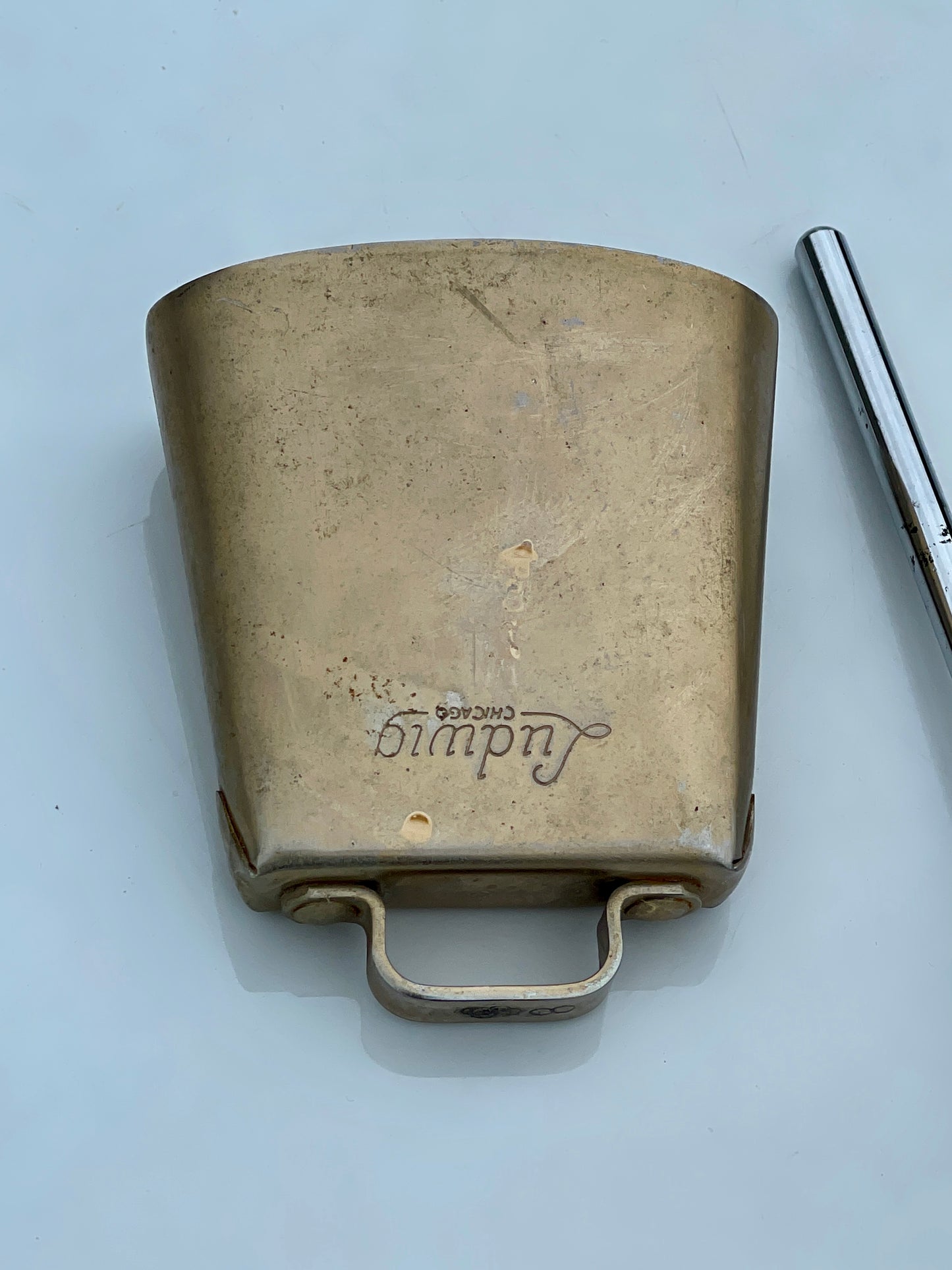 1960s Ludwig 4" Script Logo Gold Tone Cow Bell w/ Bracket Golden Tone