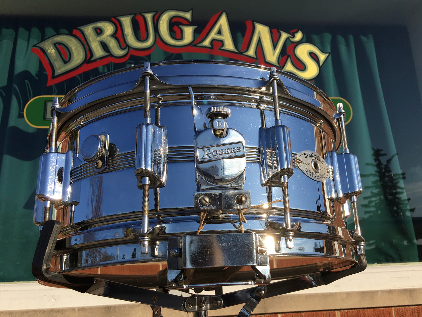 1974 Rogers 6.5x14 Chrome Over Brass Dynasonic Snare Drum