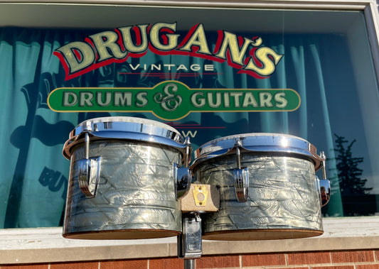 1960s Ludwig No. 2358P Bongos Sky Blue Pearl w/ Original Stand