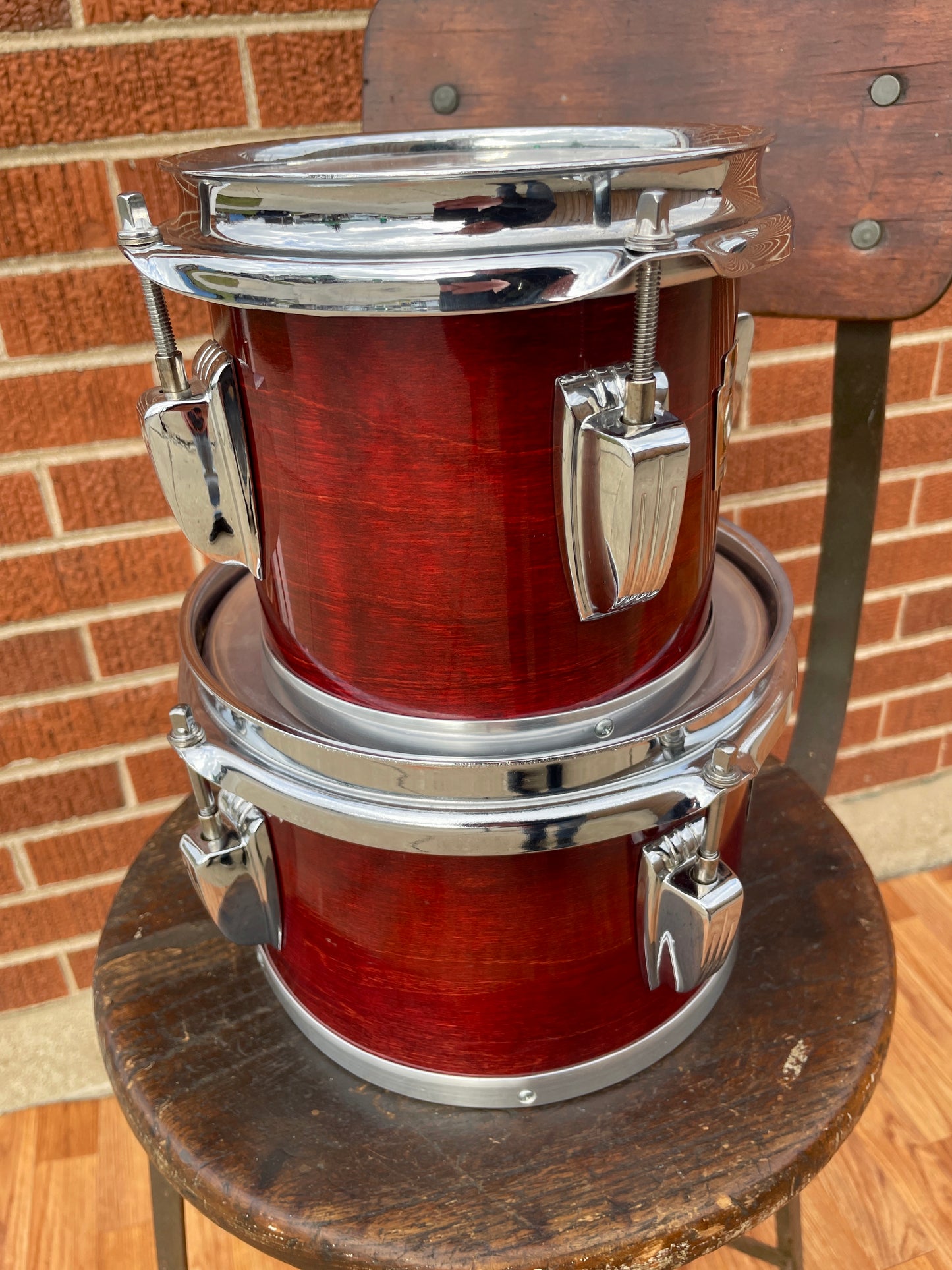 Mid-1980s Ludwig Concert Toms 6" & 8" Maple Shells Mahogany Finish