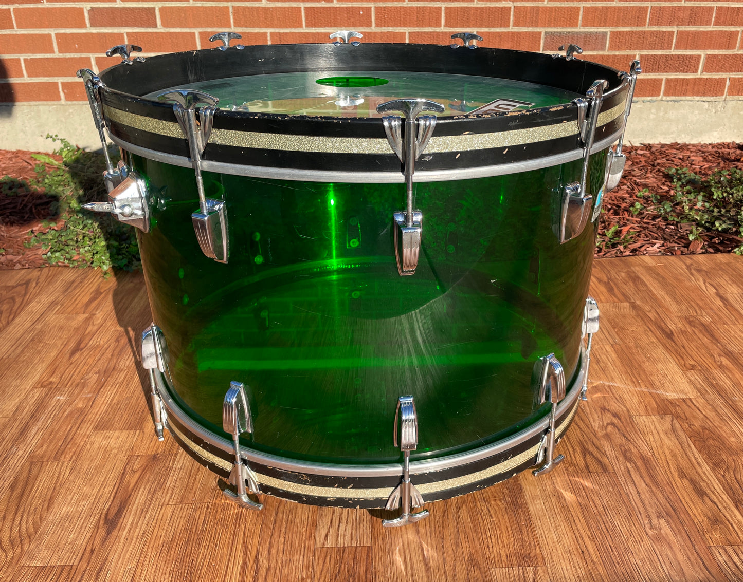 1970s Ludwig 14x24 Vistalite Bass Drum Green Virgin Shell