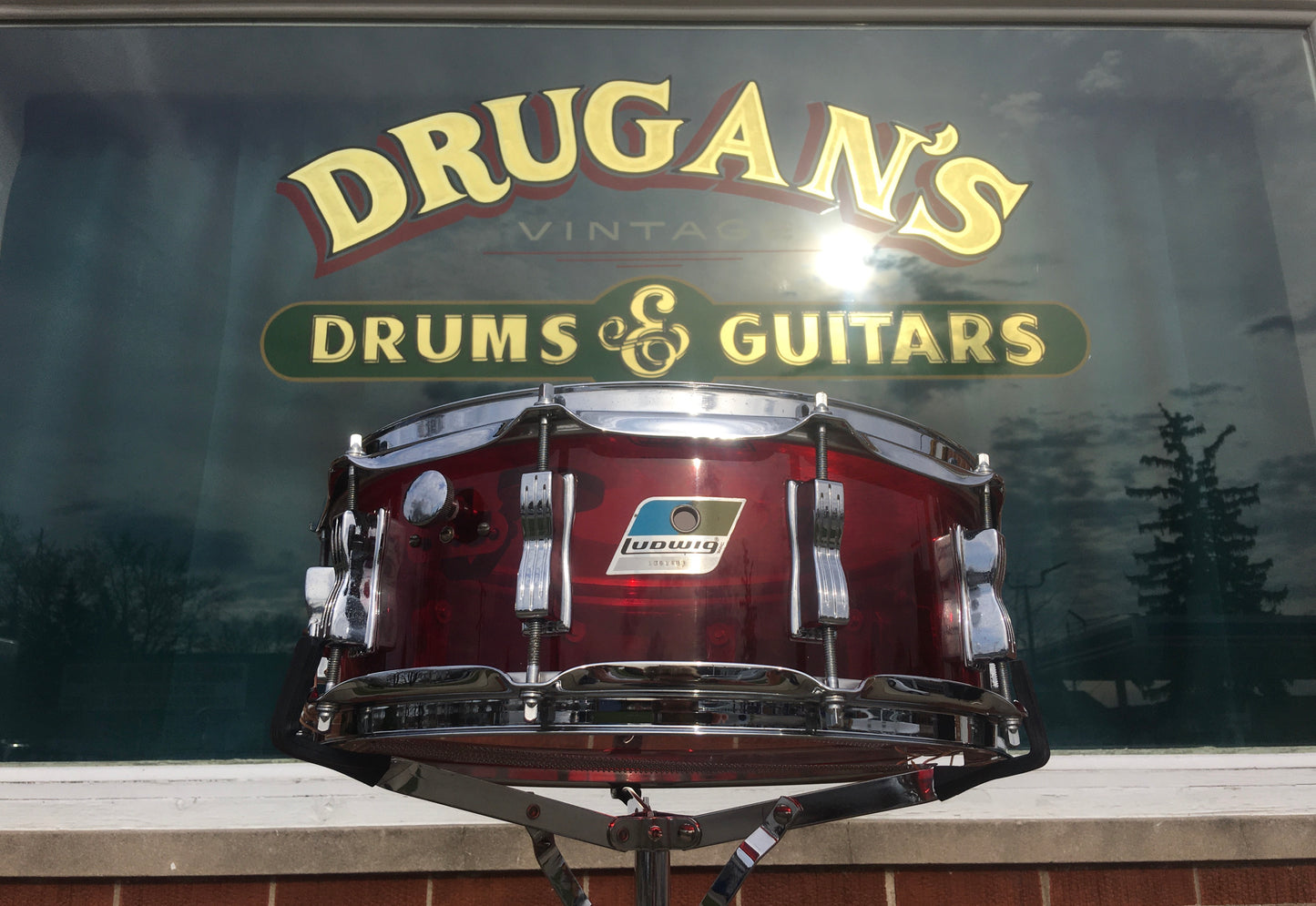 1970s Ludwig 5x14 Vistalite 10 Lug Snare Drum Red