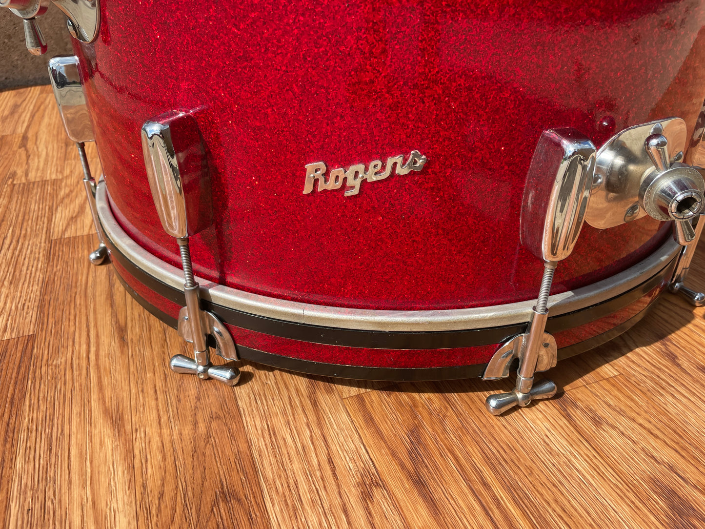 1960s Rogers 14x20 Holiday Bass Drum Single Sparkling Red Pearl Cleveland Glass Glitter Sparkle