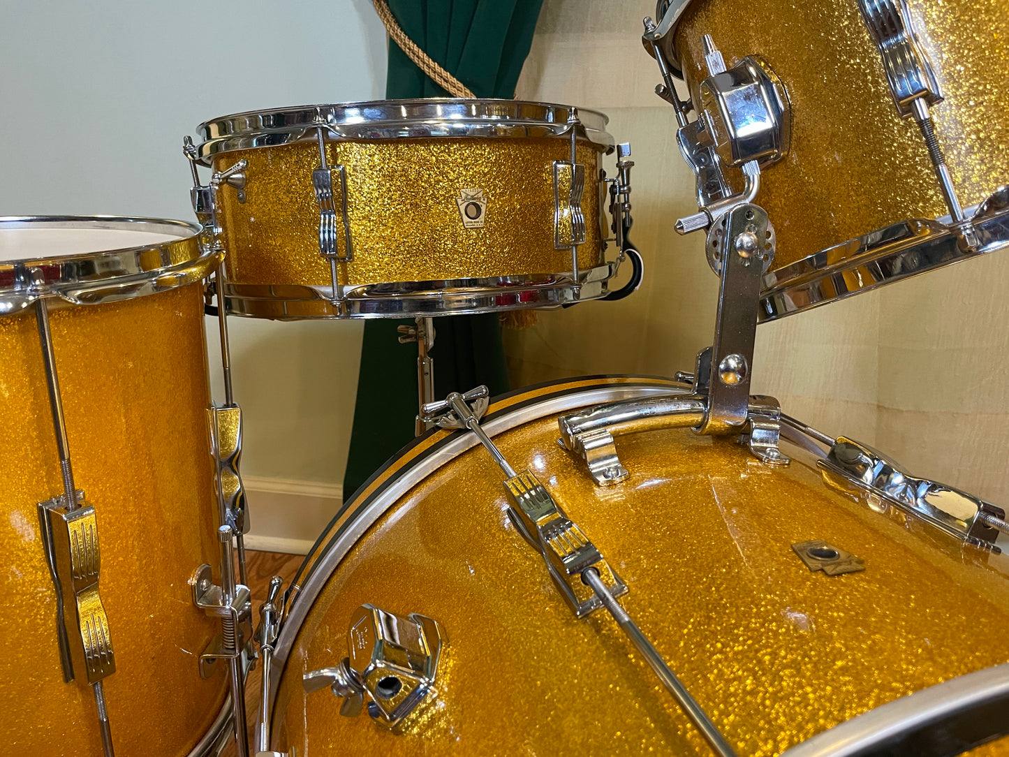 1966 Ludwig Club Date Drum Set Gold Sparkle 20/12/14/5x14