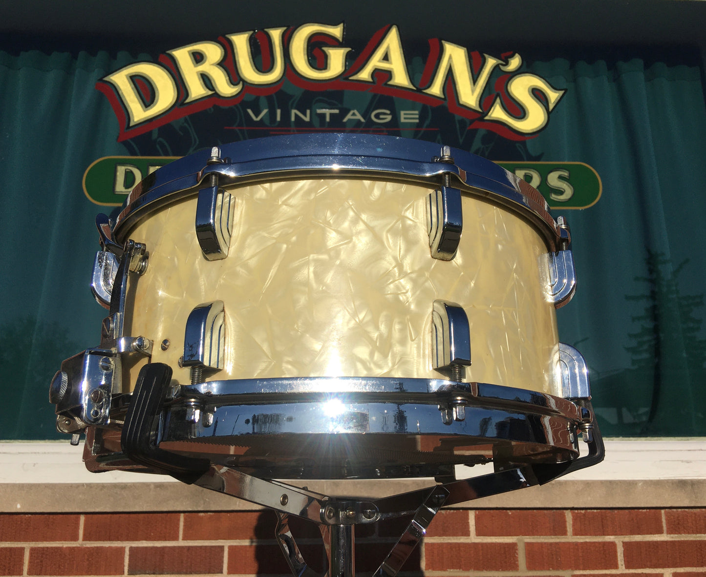 1939 Leedy 6.5x14 Broadway Parallel Snare Drum White Marine Pearl