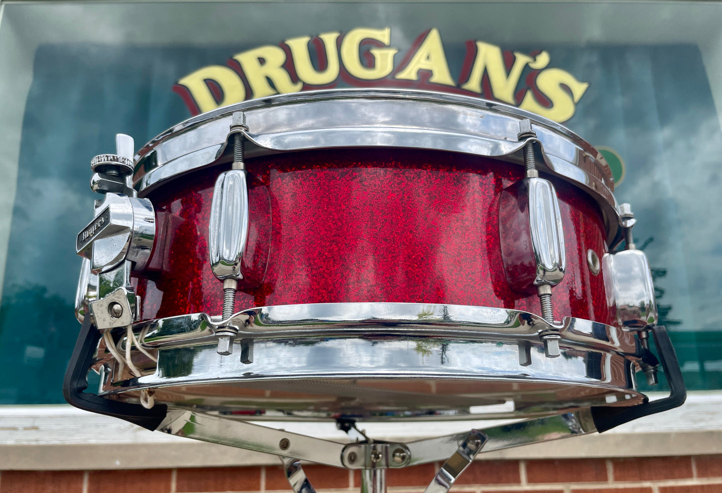 1960s Rogers 5x14 Holiday Snare Drum Sparkling Red Pearl Cleveland Red Sparkle