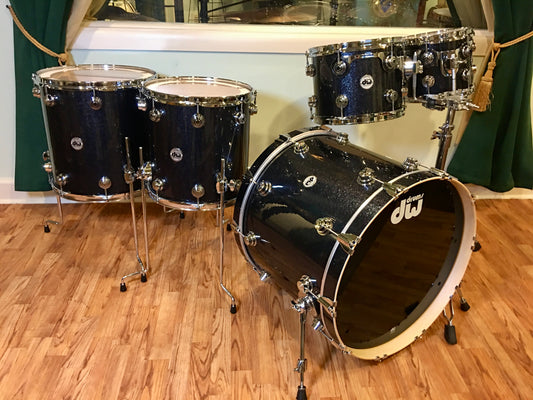 DW Collector's Series 5pc Pure Maple Drum Set Gun Metal Sparkle Glass 22/10/12/14/16
