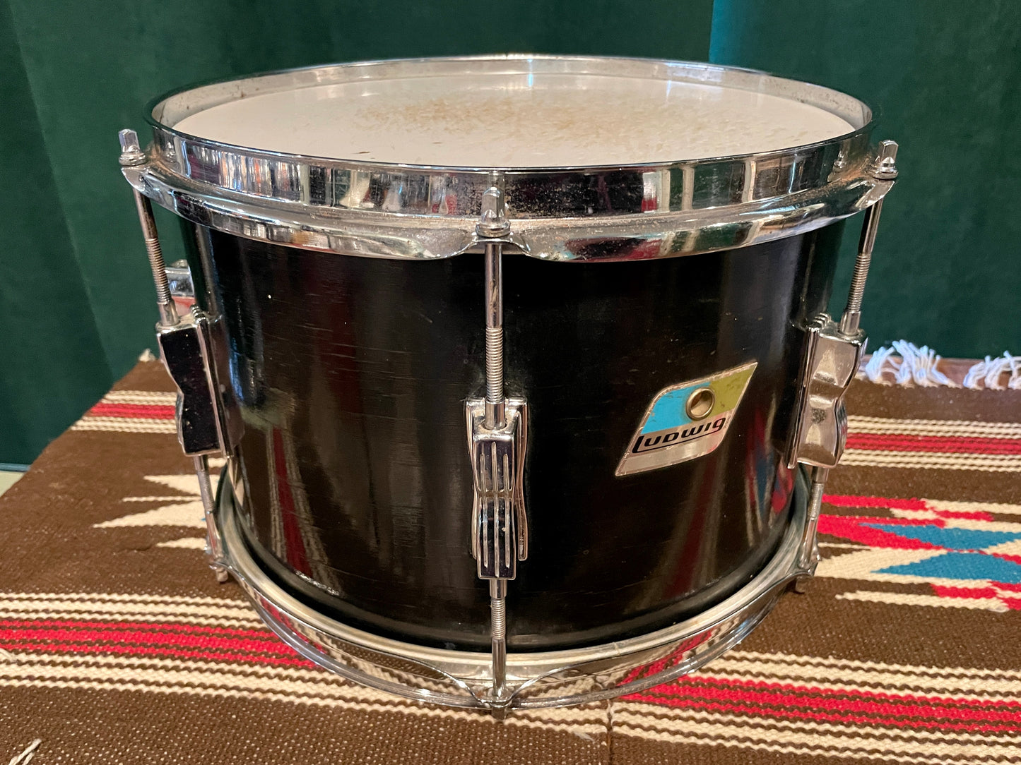 Early 1970s Ludwig 8x12 Tom Drum Single Black Lacquer