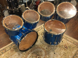 1970s Ludwig Silver Badge Quadra Plus 3 Ply Drum Set Blue Silk 22/13/14/15/16/18