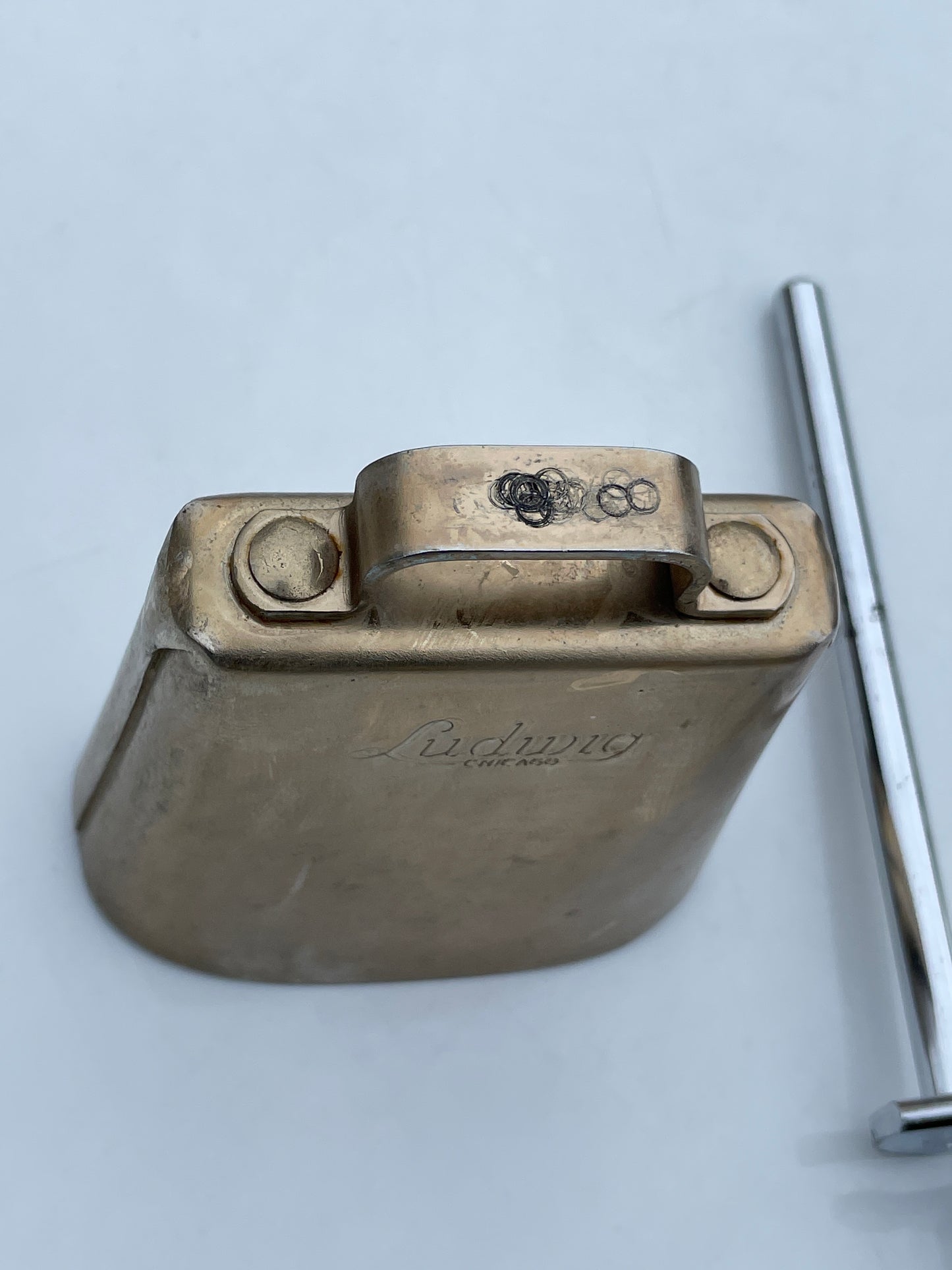 1960s Ludwig 4" Script Logo Gold Tone Cow Bell w/ Bracket Golden Tone