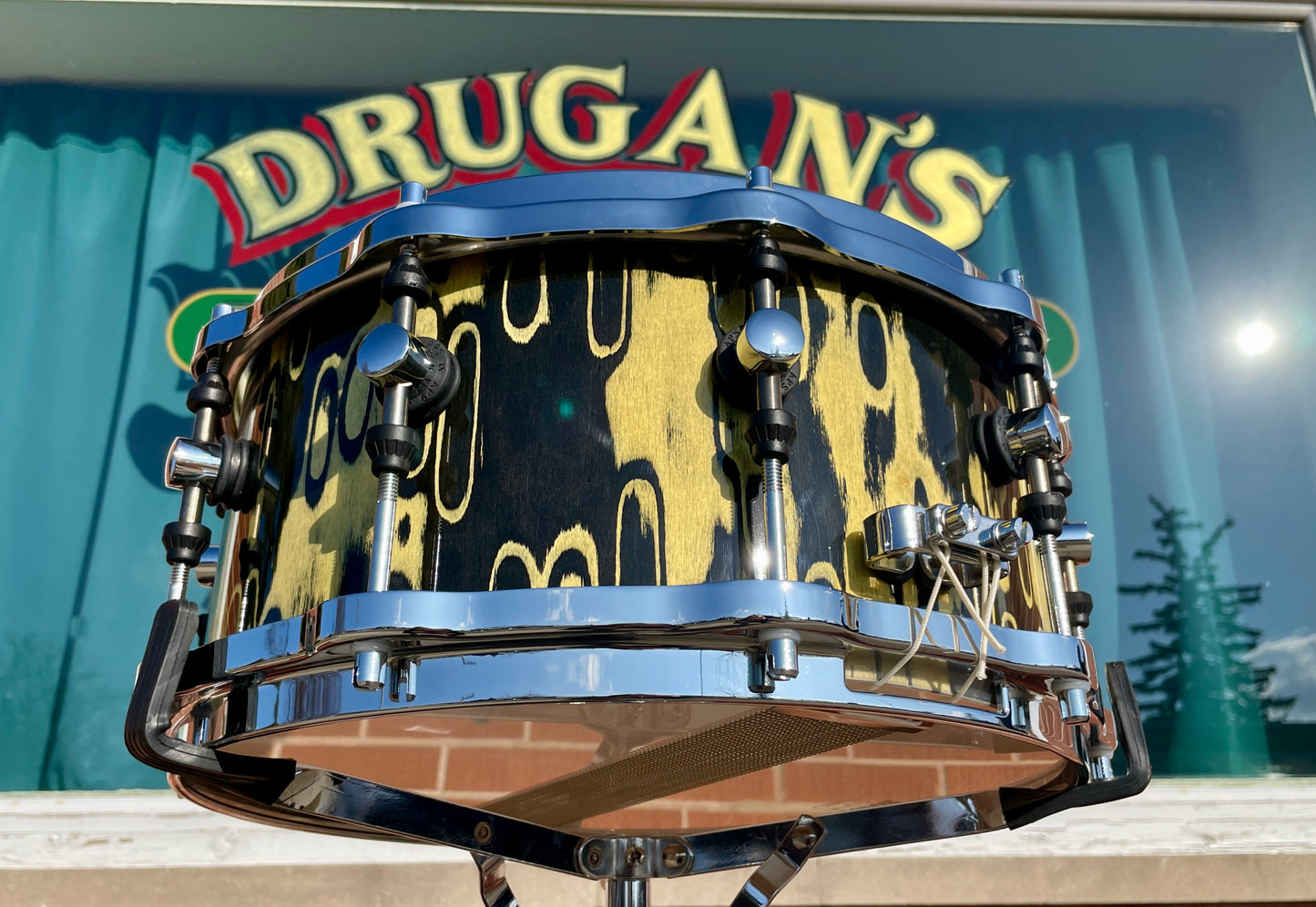 Sonor Designer Series 6.5x14 Snare Drum Yellow & Black Tribal Finish Hella Hoops 9-Ply Shell