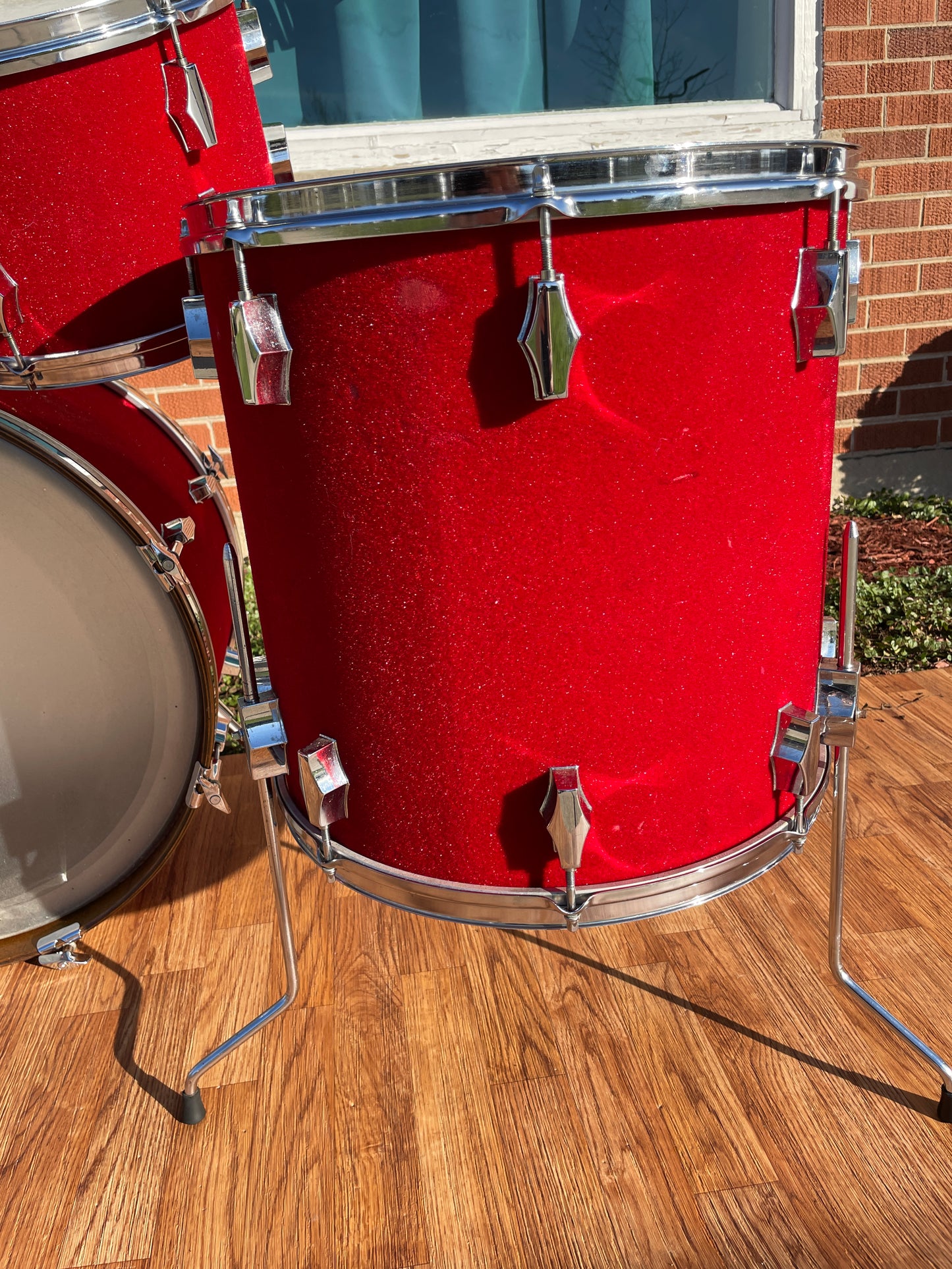 1970s Fibes Fiberglass Drum Set FiVel Red Plush 22/12/13/16