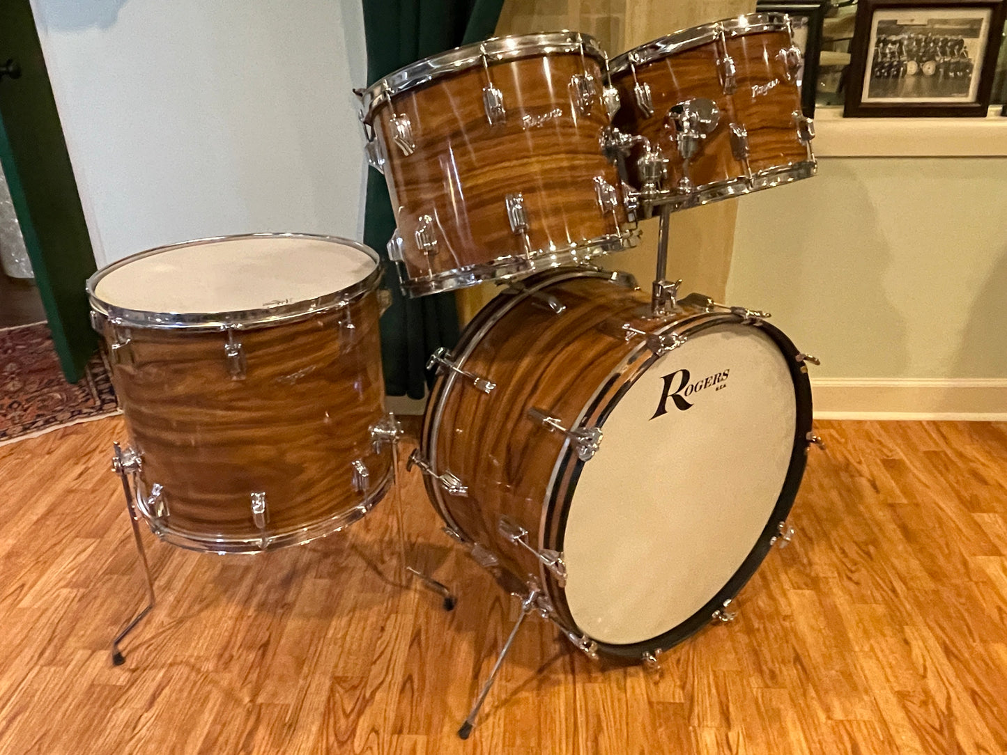 1970s Rogers Powertone Drum Set Koa 24/14/15/18