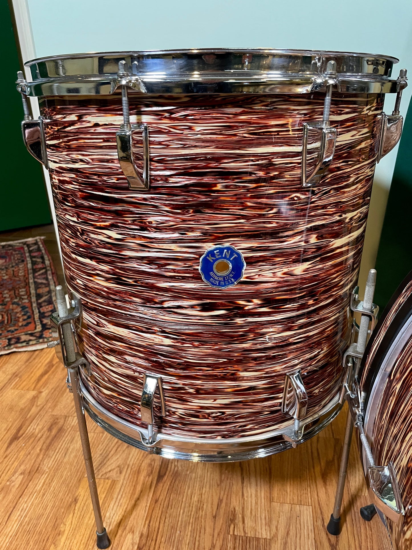 Vintage Kent Drum Set Raspberry Swirl 22/13/15/5x14 *Video Demo*