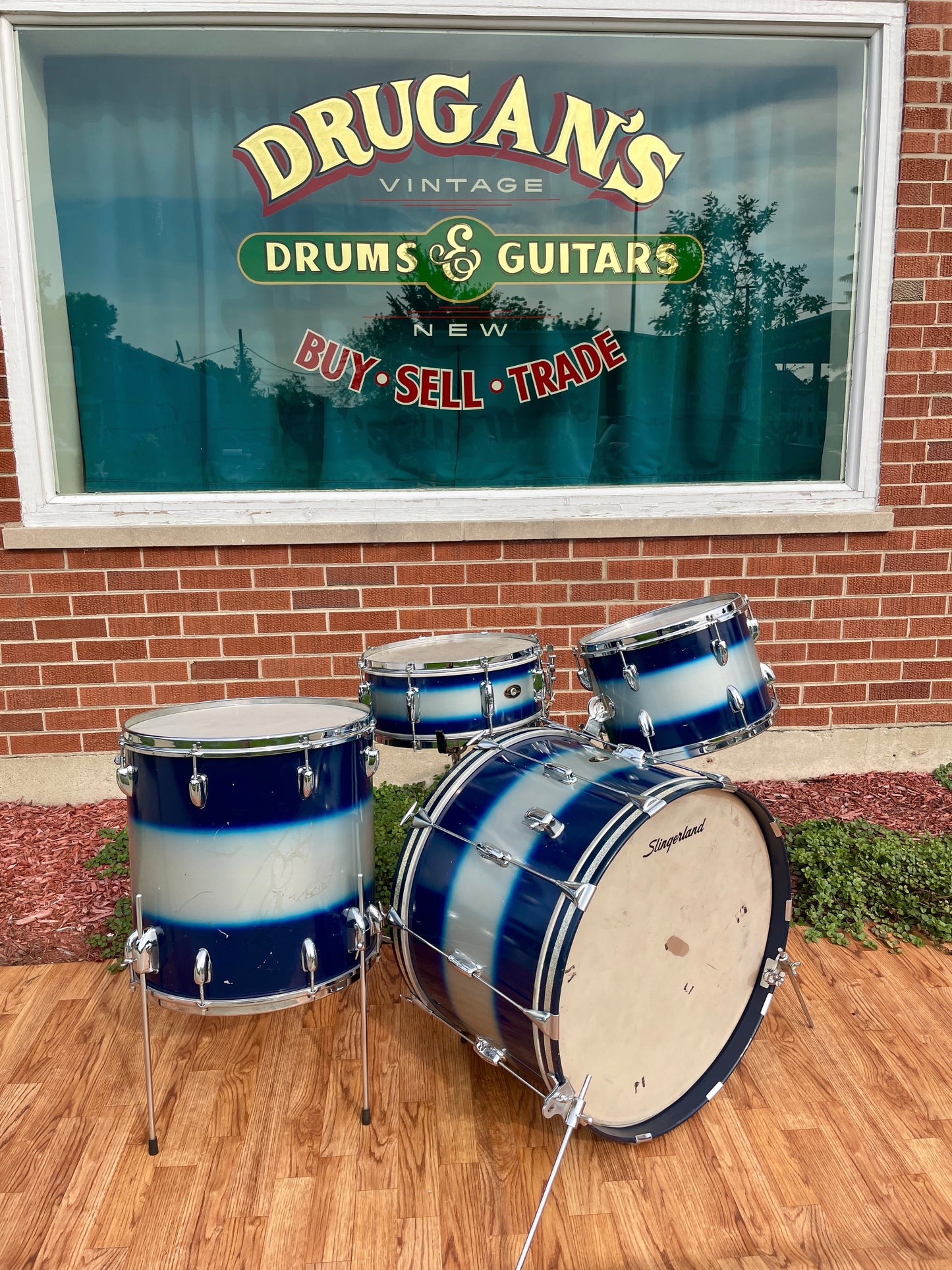 1960s Slingerland Blue & Silver Duco Drum Set 22/13/16/5.5x14