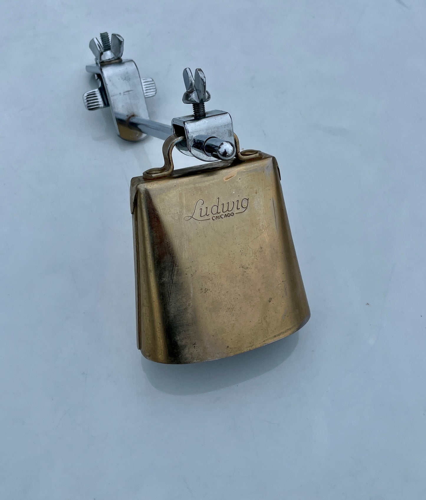 1960s Ludwig 4" Script Logo Gold Tone Cow Bell w/ Bracket Golden Tone