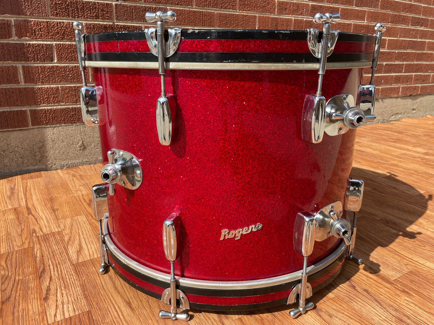 1960s Rogers 14x20 Holiday Bass Drum Single Sparkling Red Pearl Cleveland Glass Glitter Sparkle