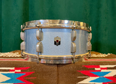 1948 Leedy 5.5x14 No. 380 Maple Snare Drum Antique Blue Lacquer Silver