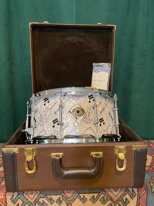 N.O.S. 1999 Ludwig 6.5x14 90th Anniversary Top Hat and Cane Snare Drum w/ Original Case