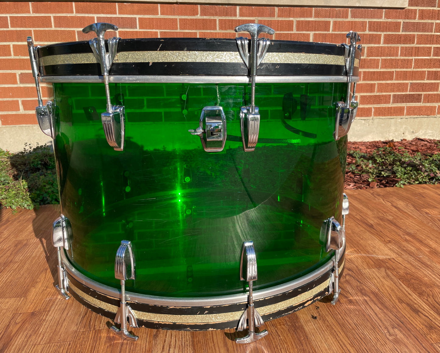 1970s Ludwig 14x24 Vistalite Bass Drum Green Virgin Shell