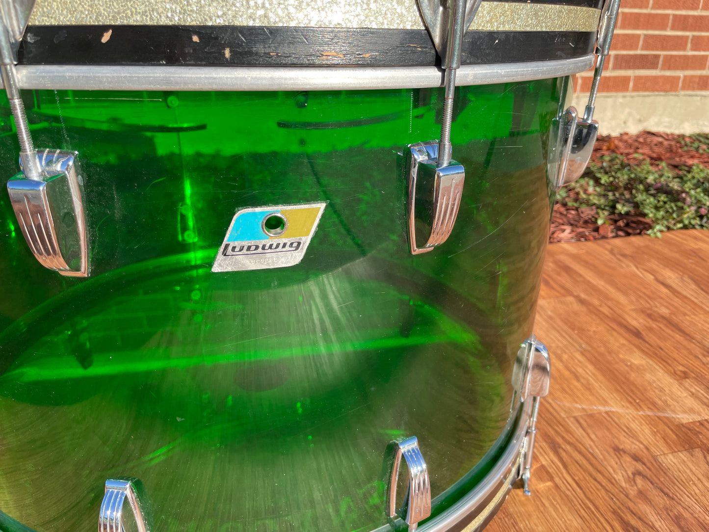 1970s Ludwig 14x24 Vistalite Bass Drum Green Virgin Shell