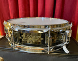 N.O.S. 1990s Ludwig 3x13 Limited Edition 12 Point Floral Engraved Black Beauty Snare Drum w/ Case