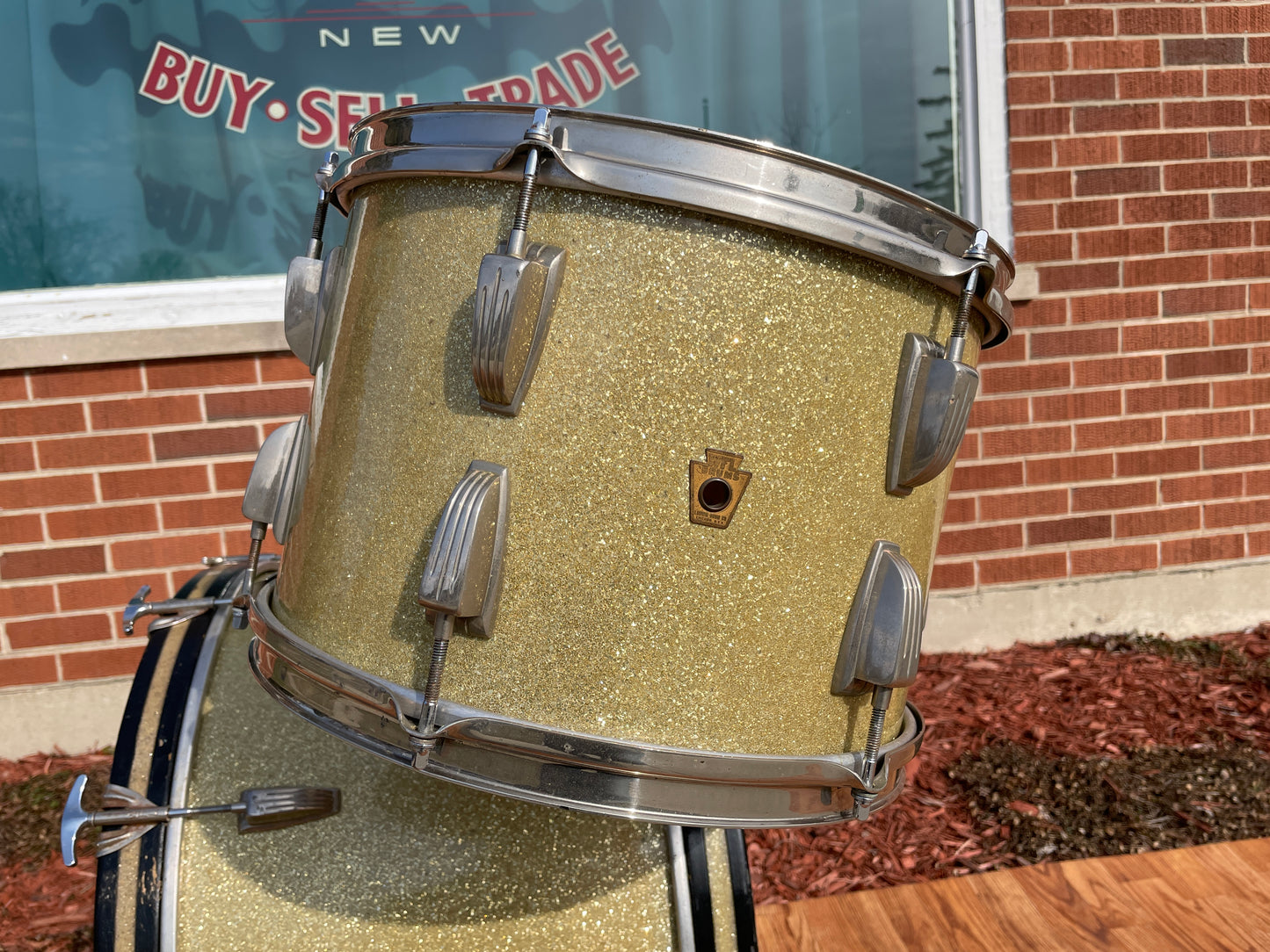 1950s WFL Ludwig 2pc Drum Set Silver Glass Glitter Sparkle 22/13