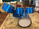 1970s Ludwig Silver Badge Quadra Plus 3 Ply Drum Set Blue Silk 22/13/14/15/16/18