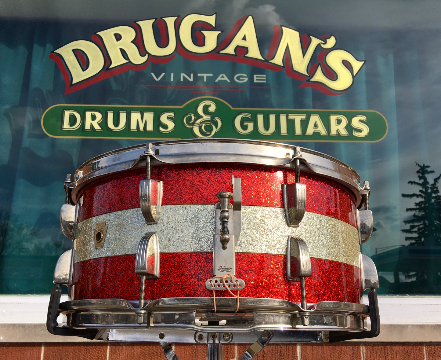 1961 Ludwig Pre-Serial # 6.5x15 School Festival Snare Drum Red Sparkle w/ Silver Sparkle Banding