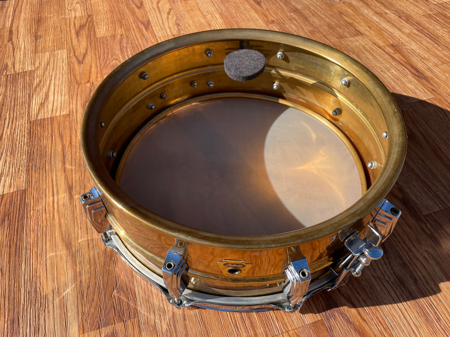 1958-60 Ludwig Trans Badge Super 401 5x14 Lacquered Brass Supraphonic Snare Drum