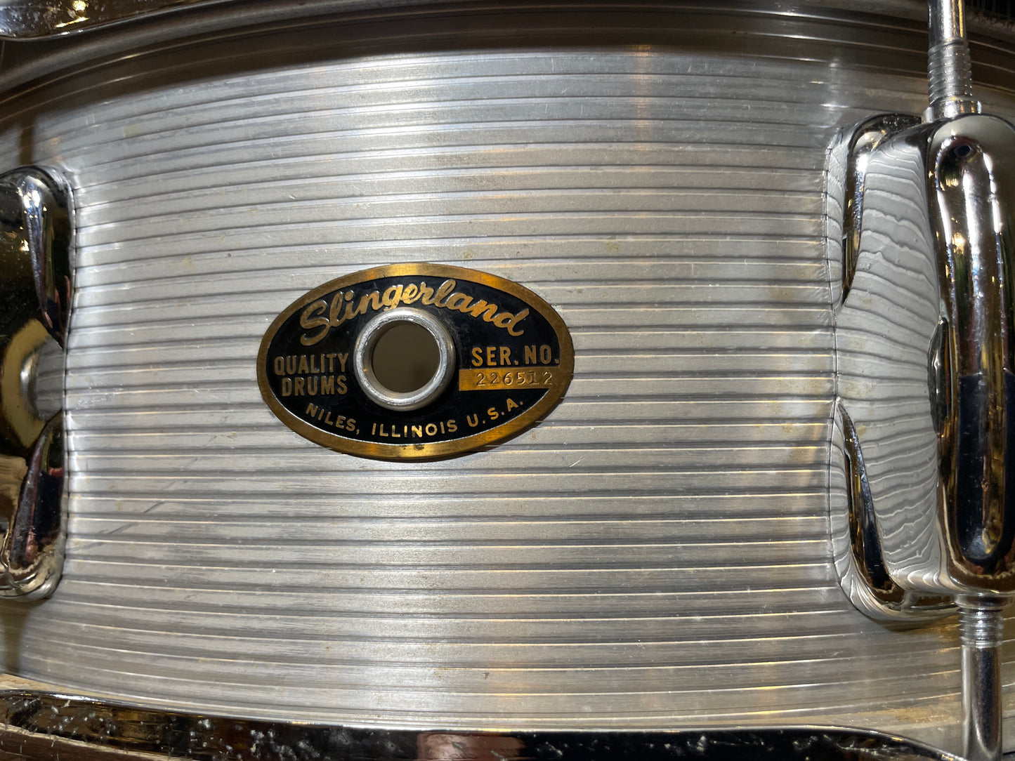 1960s Slingerland No. 140 5x14 Ribbed Aluminum Snare Drum