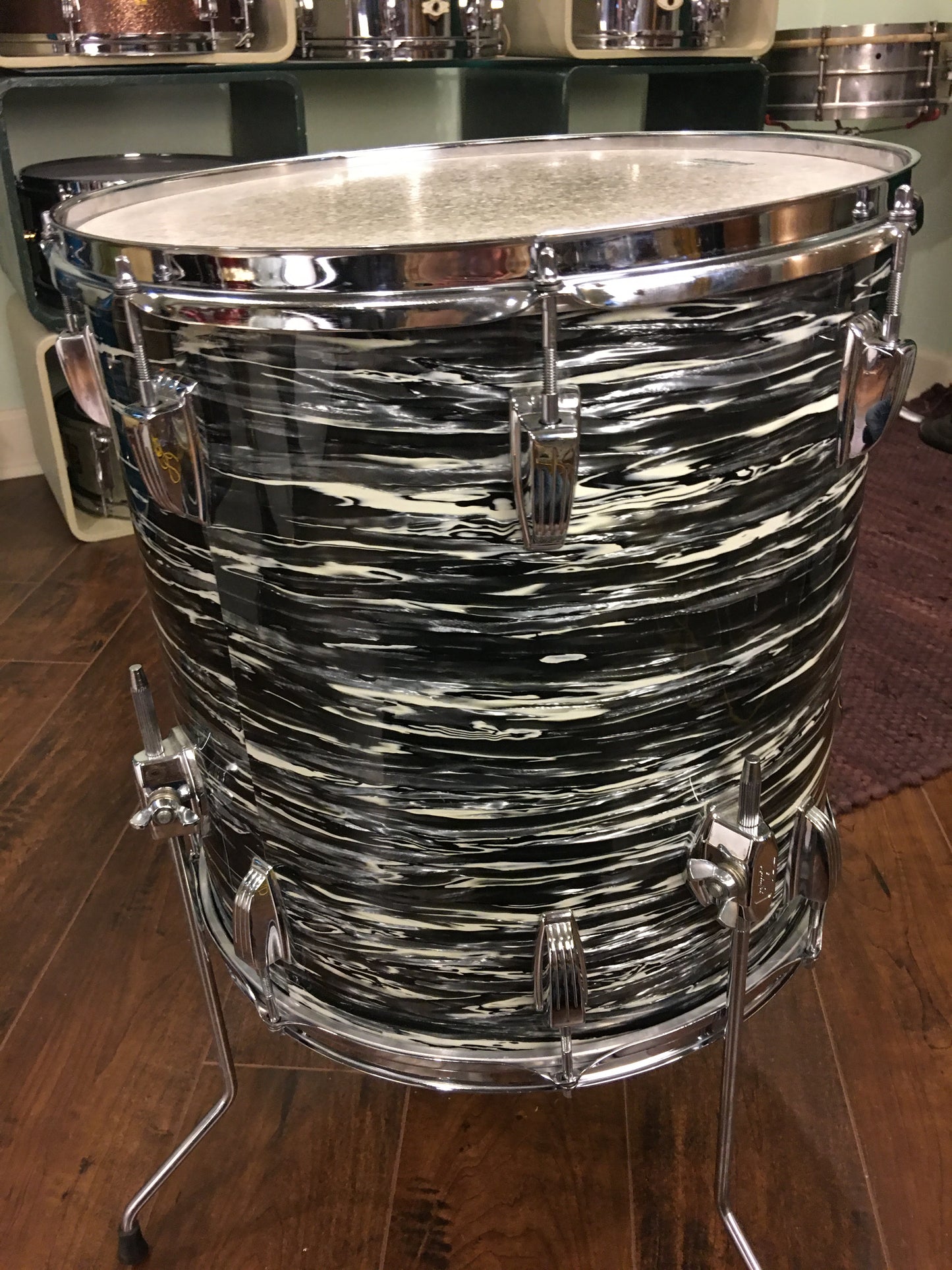 1972 Ludwig 16x16 Oyster Black Pearl Classic Floor Tom Drum 3 Ply