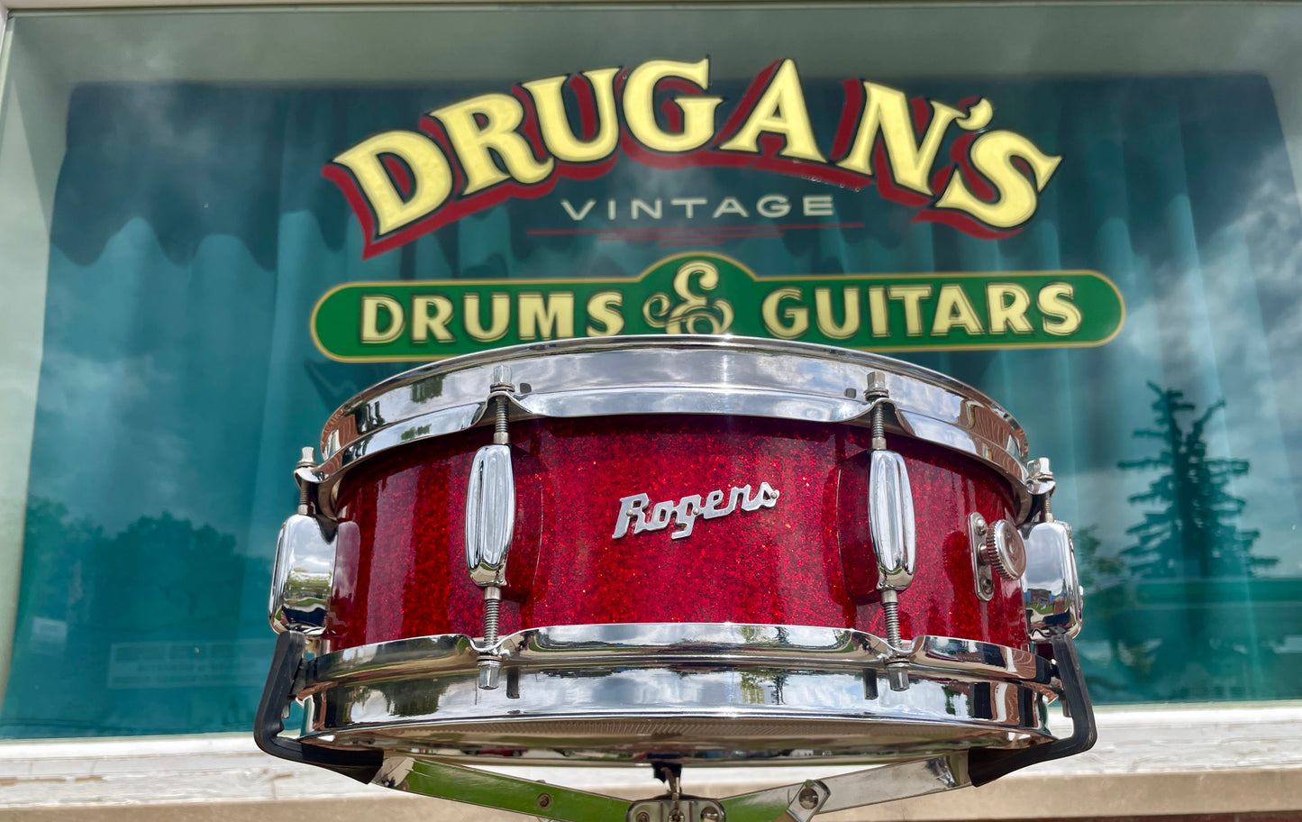 1960s Rogers 5x14 Holiday Snare Drum Sparkling Red Pearl Cleveland Red Sparkle