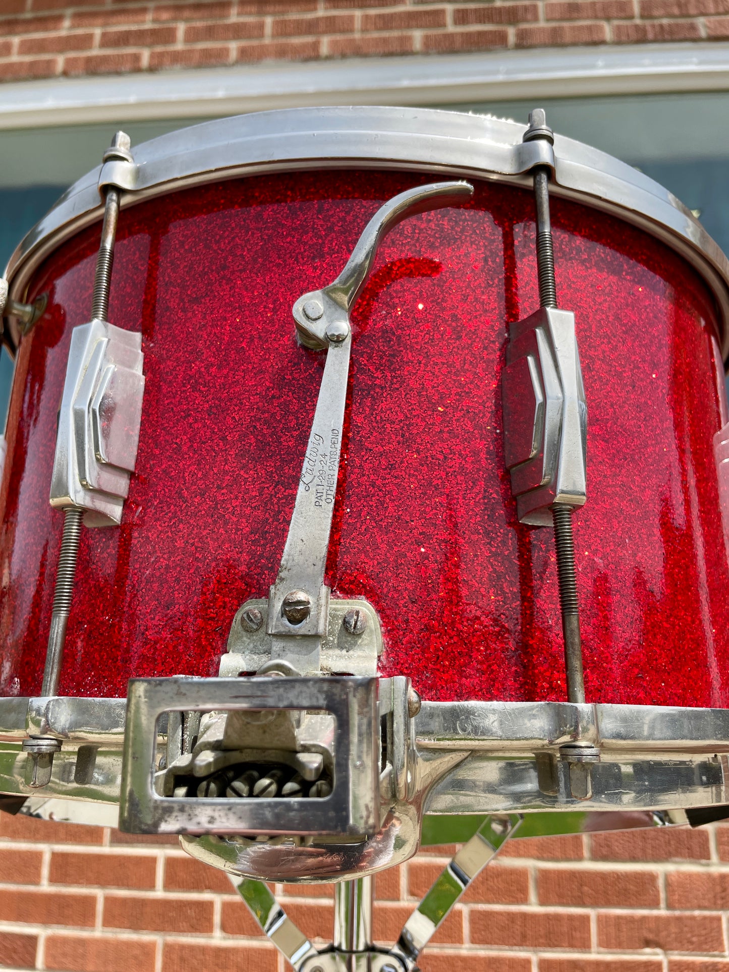 1940 Ludwig & Ludwig 8x14 Super-Swing Snare Drum Red Flash Pearl Sparkle