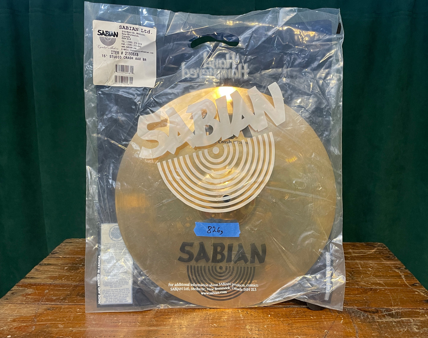 N.O.S. 15" Sabian AAX Studio Crash Cymbal Brilliant 826g