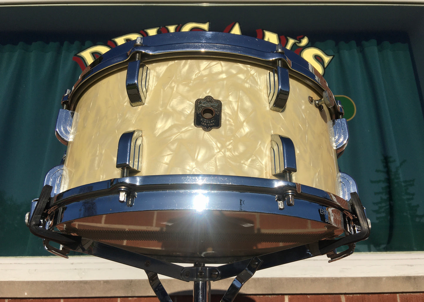1939 Leedy 6.5x14 Broadway Parallel Snare Drum White Marine Pearl
