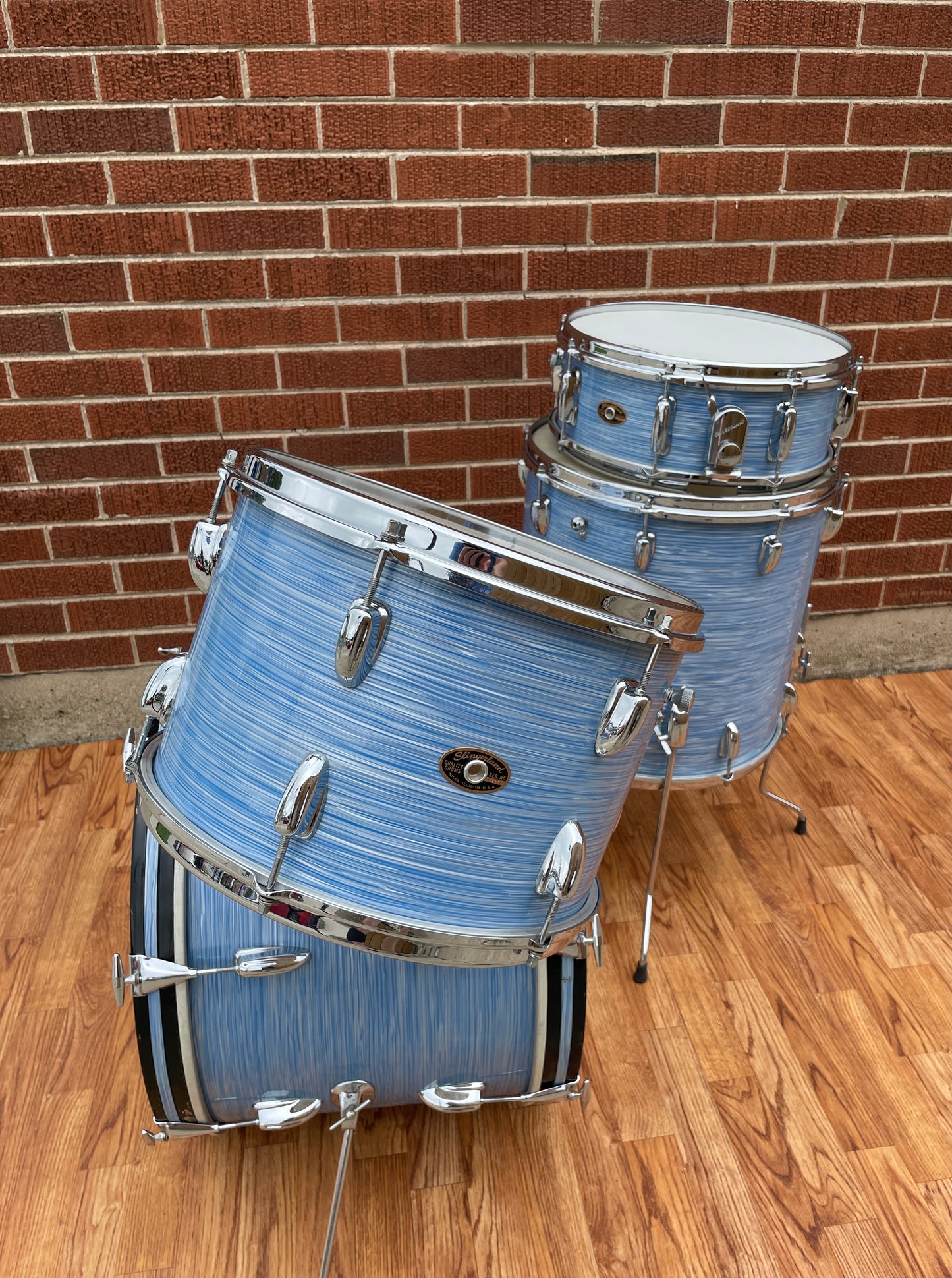 1960s Slingerland Gene Krupa De Luxe Outfit No. 1N Drum Set w/ Artist Snare Blue Ripple Pearl