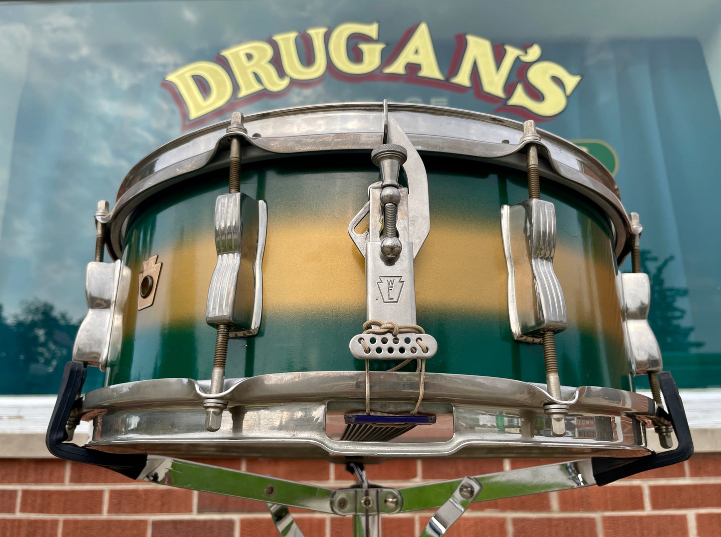 1957 WFL Ludwig Drum Set Green & Gold Duco 5.5x14 Jazz Fest Snare 14x22 Bass Drum