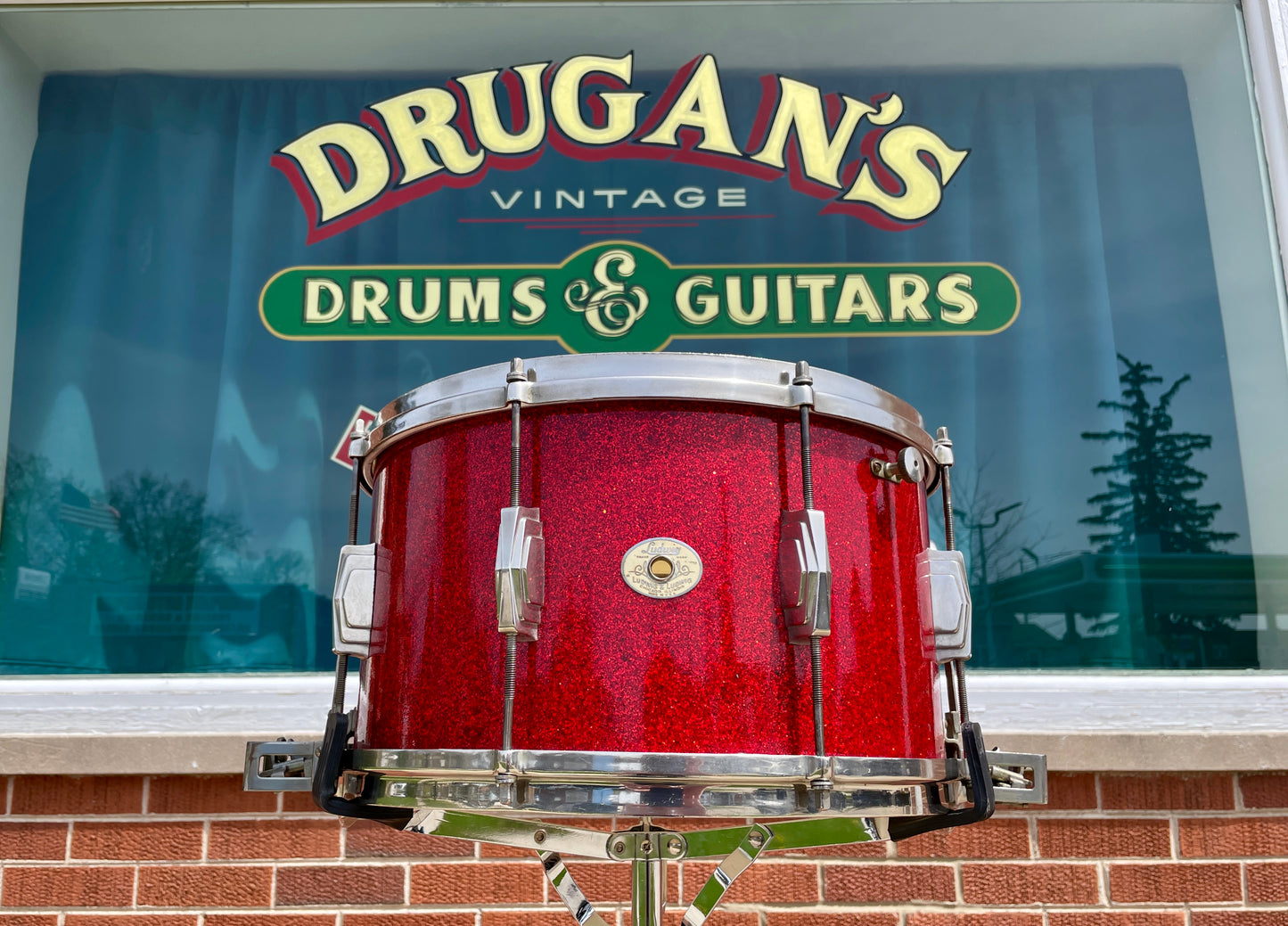 1940 Ludwig & Ludwig 8x14 Super-Swing Snare Drum Red Flash Pearl Sparkle